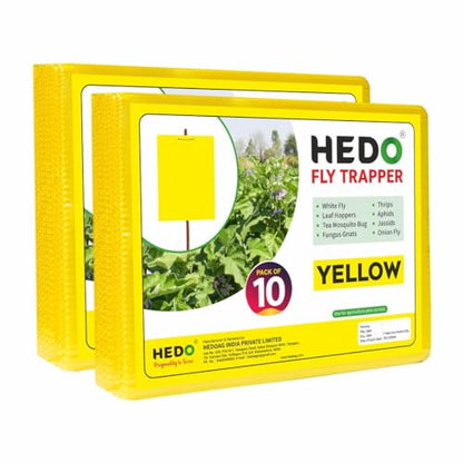 HEDO फ्लाई ट्रैपर पीली चिपचिपी शीट खेती और आउटडोर के लिए थ्रिप्स, एफिड्स और व्हाइटफ़्लाइज़ को नियंत्रित करने के लिए 2 का पैक (20 पीस)