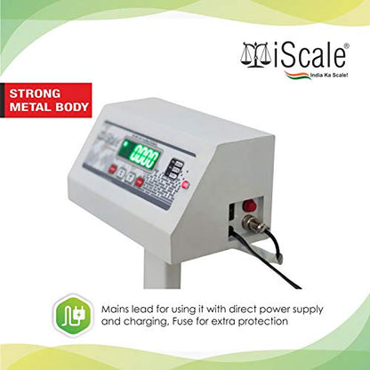 iScale Electronic Platform Weighing Scale 300kg Capacity 20g Accuracy Weight Machine Digital for Shop, Commercial and Industrial use with Mild Steel Heavy Platform size 24x24 Inches (600x600mm)