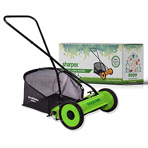 Manual lawn mower shop with grass catcher