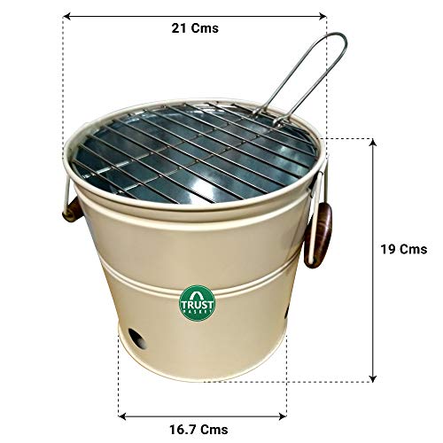 Trustbasket Round Portable Charcoal BBQ Barbeque Bucket Set for Indoor/Outdoor and Multiuse (Ivory)