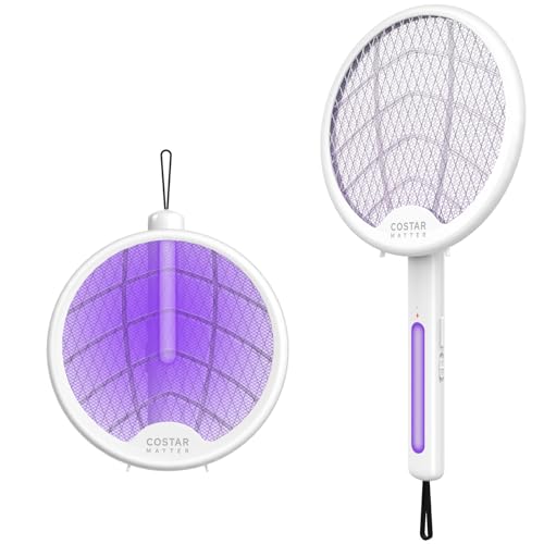 Foldable Swivel Mosquito Racket, 2 in 1 Mosquito Bat USB Rechargeable, Bug Zapper Electric Fly Swatter with UV Light Lamp, Hangable Mosquito Swatter Racket w/Long Lasting Lithium-ion Battery