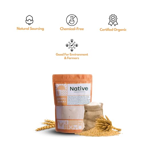 Native Organica "Hand Chakki Khapli Whole Wheat Flour (3 Kg) | Wheat Flour | High Dietary Fiber for Easy Digestion | Stoneground Emmer Wheat Flour | Khapli Atta"
