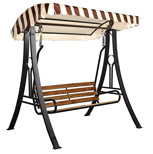 kaushalendra Outdoor Swing With Canopy Roof Hammock Chair 3 Seat High Strong Iron 350 Kg. Capacity(3 Seater, Black)(Metal)