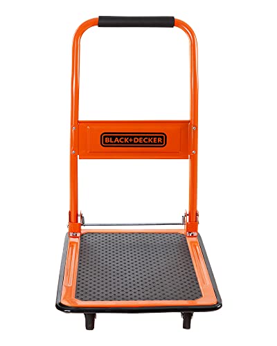 Black+Decker H303 Steel Platform Trolley with 80 kg Capacity, Portable Foldable Multi-functional Dolly Push Cart with 360 Degree Swivel Wheels and Soft Grip Handle, Orange Colour,(60 x 40 x 80.5 cm)