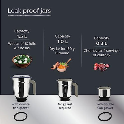 Philips HL7756/00 Mixer Grinder 750 Watt, 3 Stainless Steel Multipurpose Jars with 3 Speed Control and Pulse function (Black)