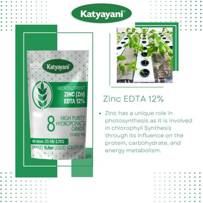 Katyayani Micronutrient Zinc (Zn) 12% - Hydroponic Nutrient 8, High Purity Hydroponics Grade- Makes 1 Liter Concentrate