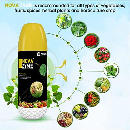 NOVA Zyme | Seaweed Extract Liquid Concentrate | Plant Growth Regulator for Gardens and Agriculture | Helps to Boost Flowering and Fruiting | Helps to Improve Tillering | Kay Bee Bio Organics | 1 Lit.