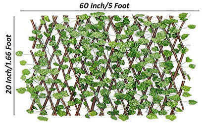 Go Hooked Artificial Expanding Wood Fence Trellis Artificial Plant Garden Green Wall Leaf Ivy Wood Fence for Home Decor Garden Decor Restaurant Decor (60 x 20 Inch, Pack of 1)