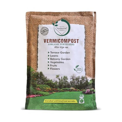 Paripurna Organics Vermicompost 1 kg | Essential Fertilizer for Home Gardening | Soil Mix for Pot Plants