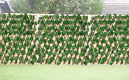 Go Hooked Artificial Expanding Wood Fence Trellis Artificial Plant Garden Green Wall Leaf Ivy Wood Fence for Home Decor Garden Decor Restaurant Decor (60 x 20 Inch, Pack of 1)