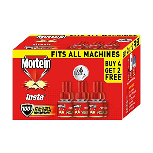 Mortein Insta5 Mosquito Repellent Liquid Refill - 45ml x 6 (Buy 4 Get 2 Free) | 100% Protection from Dengue Mosquitoes, Pack of 6