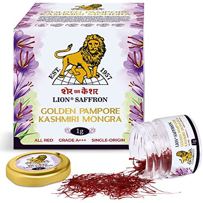 LION SAFFRON, 1g, Grade A+++ Kashmiri Mongra Kesar/Keshar/Saffron for Pregnant Women, Biryani, Cooking, Sweets and Beauty (From Pampore, Kashmir)(Pack of 1, 1gram)