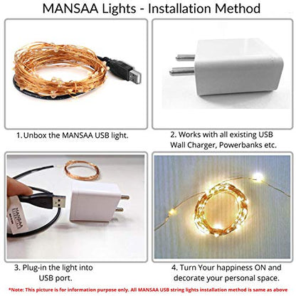 MANSAA M6 USB LED String Light | 10 Meter 100 LEDs | Yellow Color | USB Operated | Home Decor LED Light