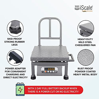 iScale i-21 क्षमता 50kg x 5g एक्यूरेसी, पोर्टेबल/मोबाइल डिजिटल वेइंग स्केल फ्रंट बैक डबल रेड डिस्प्ले और डिटैचेबल हैंडल के साथ, हेवी-ड्यूटी माइल्ड स्टील पैन, 12x12" सभी कमर्शियल उपयोग के लिए