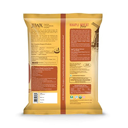 JIWA healthy by nature Organic Khapli Wheat Flour / Atta| Emmer Wheat Chakki Ground Flour | High In Fiber | Premium Whole Wheat Flour | Easy to Digest | Goodness of Dicoccum Wheat |Low Gluten Ancient Grain | Certified Organic Atta | 100% Natural | 1 kg