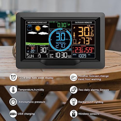 Morelian FJ3390A Multifunctional Professional Weather Station Temperature, Humidity, Wind Speed and Rainfall Detection Weather Forecast Clock