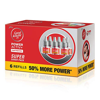 Good knight Power Activ+ Liquid Vapourizer | Mosquito Repellent Refill | Pack of 6 (45ml each)