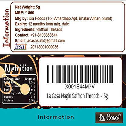 La Casa Super Negin Saffron | Combo Pack of 2 | Super Negin | Original Kesar | Premium A++ Grade Keshar | for Biryani/Milk | Purest Finest Zafran Threads | 5gm X 2 |