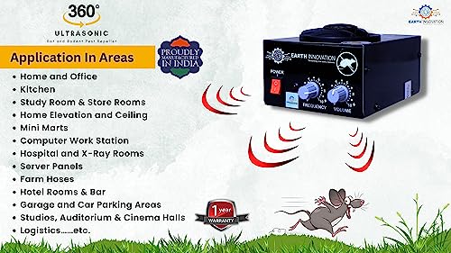 STRONG WAVE Ultrasound Rat Repellent® Get Rid of Rat, Rodent, Mice, Mus, Bat, Squirrel, Mole, Gopher and Asian Palm Civet. (45 Cubic Meter Area Covered/Colour : Black Matt)