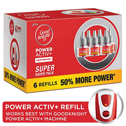 Good knight Power Activ+ Liquid Vapourizer | Mosquito Repellent Refill | Pack of 6 (45ml each)