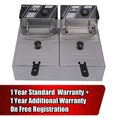 iBELL DF620P Deep Fryer Electric 12 Litre Stainless Steel 2500W, Double Tank/Basket, Variable Temperature Control, Silver