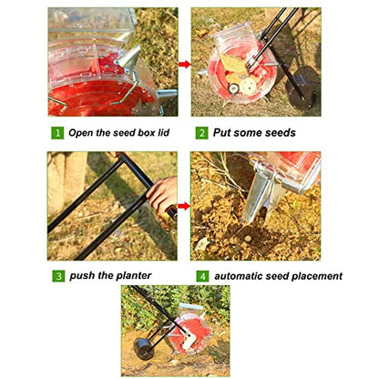 Garden Seeder, Metal Precision Garden Push Seeder,Walk-Behind Row Crop Planter,Clear Seed Storage Box, for Sowing Seeds, Backyard Agriculture,12 Holes (White)