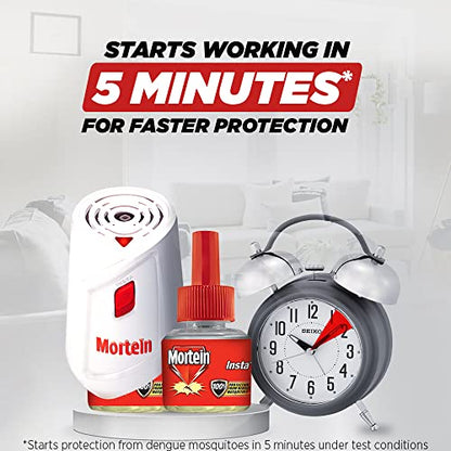 Mortein Insta5 मच्छर प्रतिरोधी | कॉम्बो पैक - मशीन + 1 रिफिल (45ml) | डेंगू मच्छरों से 100% सुरक्षा, सफेद