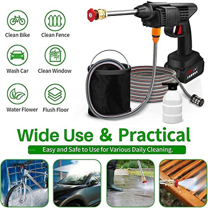 SHOPECOM Wireless High Pressure Washer Water Spray Gun for Car Wash Bike Washing Cleaning Gardening | 48V Rechargeable Electric High Pressure Water Gun with Adjustable Nozzle and 5M Hose Pipe