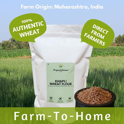 Organic Atman Farms Khapli Wheat Flour (Emmer Wheat Flour) Stoneground | Daily Fresh Flour (1KG) Khapli Atta, Ancient Wheat, Long Grain I 1 kg | Rich in Micronutrients | No Artificial Preservatives