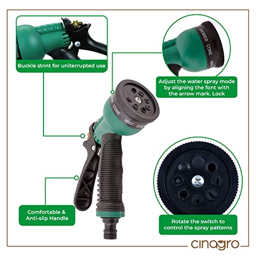 Cinagro 10 मीटर फ़ोम होज़ पाइप नोज़ल स्प्रेयर के साथ, टैप अडैप्टर और होम गार्डन, कार धोने, फर्श की सफाई और पालतू जानवरों को नहलाने के लिए 3 क्लैंप (1/2 इंच, हल्का हरा)