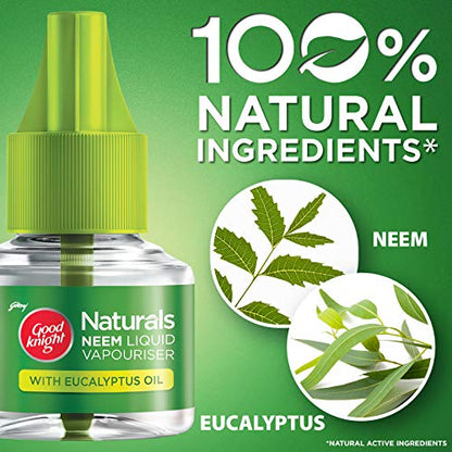 Good Knight Naturals Neem Liquid Vapouriser Mosquito Repellent | Combo Pack Machine + Pack of 3 Refills | 100% Natural Active Ingredients (Safe for Kids and Adults)