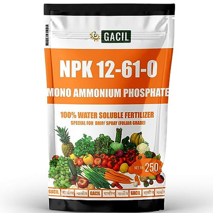 PANCHSHEEL MAP (Mono Ammonium Phosphate) NPK:12-61-00 Fertilizer Growth Promoter | 100% Water Soluble | Gardens Plants & Crops | Use: Drip-Soil-Spray (250 Grams)