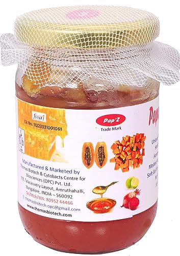 THOMAS BIOTECH Pap’Z Papaya Honey Jam/ Honey-fortified Papaya Bread Jam/ 250g Bottle/ Unique papaya product/ Low Calorific Value/ Low Added Sugar/ Low Preservatives/ Soft Gel for Easy Spread/ Healthy and Nutritious/ Sandwich/ Chapati Spread, etc.
