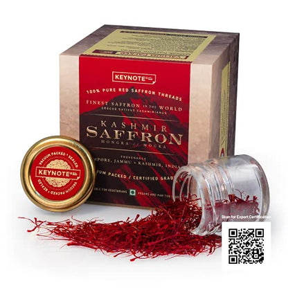 Keynote Kashmir Saffron | Kashmiri Kesar | Keshar | Whole Threads | Gift Box | Vacuum Packed Glass Bottle 3 g | Pack of 1