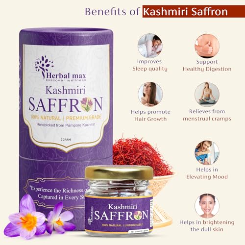 Herbal max Original Kashmiri Mongra Saffron/Kesar (A+++ Grade) for Pregnant Women, Biryani, Beauty, Cooking and Sweets | 100% Natural & Untouchable | 2 gram
