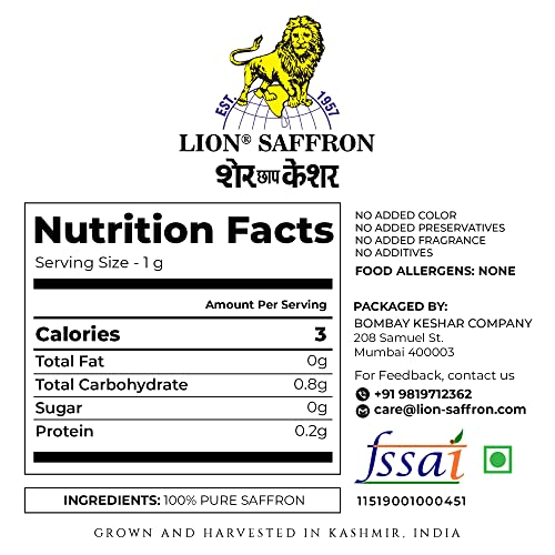 Lion Saffron, 10g, Original Mongra Kashmiri Saffron/Kesar (A++ Grade) for Pregnant Women, Skin, Face, Food and Puja (Value Pack of 2 (2 X 5g = 10g))