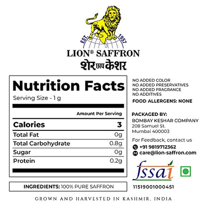 Lion Saffron, 10g, Original Mongra Kashmiri Saffron/Kesar (A++ Grade) for Pregnant Women, Skin, Face, Food and Puja (Value Pack of 2 (2 X 5g = 10g))