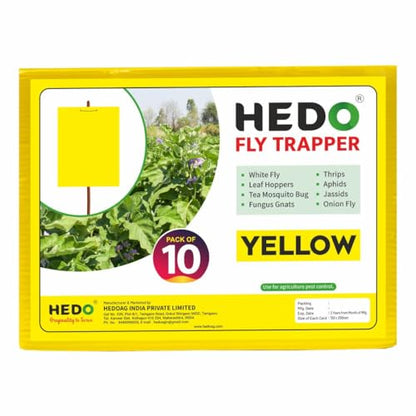 HEDO फ्लाई ट्रैपर पीली चिपचिपी शीट खेती और आउटडोर के लिए थ्रिप्स, एफिड्स और व्हाइटफ़्लाइज़ को नियंत्रित करने के लिए 2 का पैक (20 पीस)