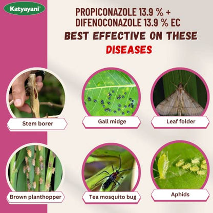Katyayani Propiconazol 13.9% + Difenoconazol 13.9% Mixture of triazole fungicides to Control of Sheath Blight and Dirty Panicle Disease in Paddy. (250 ML)