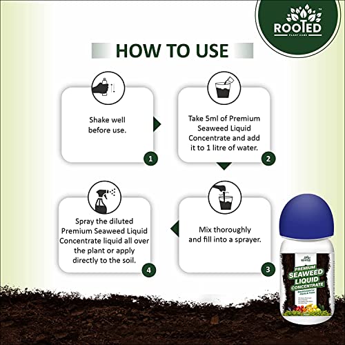 ROOTED Premium Seaweed Liquid Concentrate, Fertilizer For Plants And Trees, Natural Bio-Stimulant For Boosting Growth, Yield And Roots Health 250 ml (2 Pack)