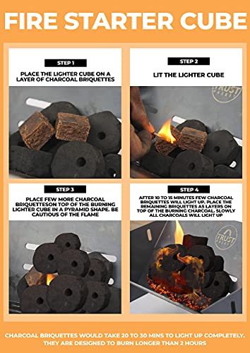 TrustBasket Charcoal Briquettes (5kg) with Free Starter Cubes - Long Burning Barbeque Charcoal with Low Smoke (Used in Grilling/Barbecue, Home) -Set of 5