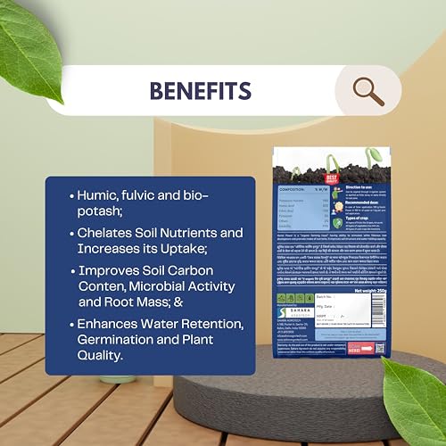 SAHARA AGROTECH - Humic Power 98 - Humic Acid + Fulvic Acid + Bio-Potash - Organic Liquid Fertilizer for Plants, Soil Conditioner & Root Growth Promoter - 100% Water Soluble