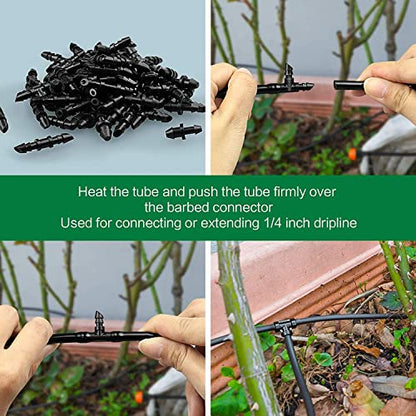 Pinolex® 1/4 4mm Feeder Line Drip Irrigation Fittings Kit 40 Piece Set for Dripping Pipe Tubing - Tees, Elbows, Straight, 4way - Barbed Connectors Parts for tube Sprinkler Garden Systems (pack of 40)