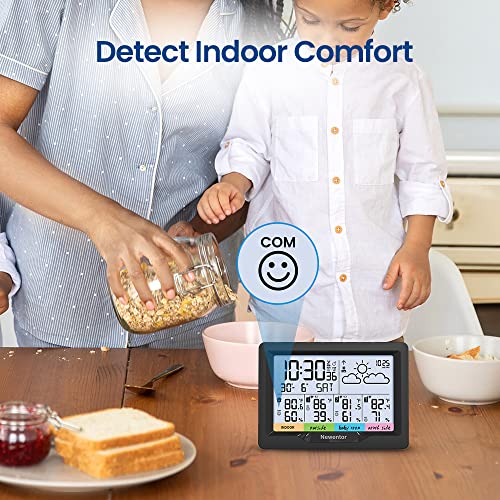 Newentor Weather Station Wireless Indoor Outdoor Multiple Sensors, Digital Atomic Clock Weather Thermometer, Temperature Humidity Monitor Forecast Weather Stations with Backlight