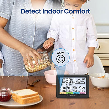 Newentor Weather Station Wireless Indoor Outdoor Multiple Sensors, Digital Atomic Clock Weather Thermometer, Temperature Humidity Monitor Forecast Weather Stations with Backlight