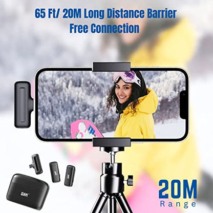 MMAK Dual Wireless Lavalier Mic with Charging Case, Noise Reduction Modes Collar Microphone for Video Recording, YouTube, Facebook, Live Stream, Compatible for Type C Android & iPhone