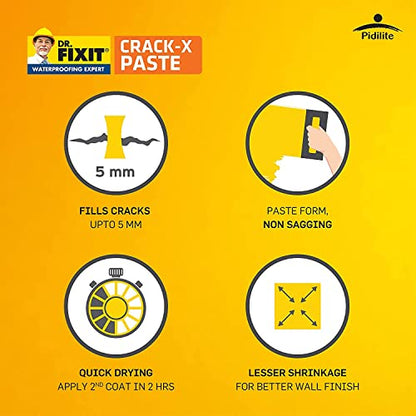डॉ. FIXIT 201 Crack X पेस्ट, छतावरील अंतर्गत आणि बाह्य पृष्ठभागावरील क्रॅकसाठी क्रॅक फिलर वापरण्यासाठी सज्ज, भिंत, उत्कृष्ट बाँडिंगसह लवचिक पुट्टी - 1Kg