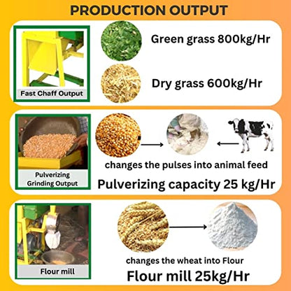 SWADESI KRAFTS 3 in 1 Chaff Cutter Machine 2HP (Chaff Cut, Pulverizer, Flour Mill) with 2HP Motor G1