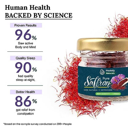 Healofy Naturals Original Kashmiri Saffron | ISO Certified Pure Kashmiri Kesar/Saffron, 1gm | Untouched Grade A++ Saffron Threads | Best Gift During Pregnancy For Pregnant Women