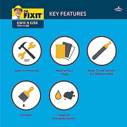 Dr.Fixit Kwik N Ezee. Ready to Use Gap and Crack Filler, 150gm (White), DIY Waterproofing for Home Use, Tile Grout and Sealant for Tiles, Concrete, Metal, PVC, Wood, Suitable for Wet & Damp areas